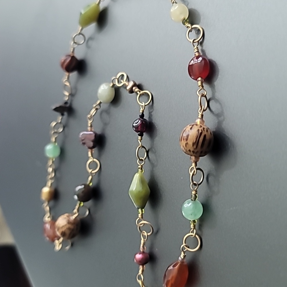 Multi Gemstone 14kt Gold Filled Boho Necklace Jade Garnet Carnelian Handmade